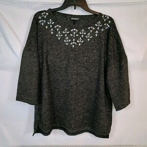 Yessica‎ Embellished Blouse Women's Size Large Dark Gray Black Toned